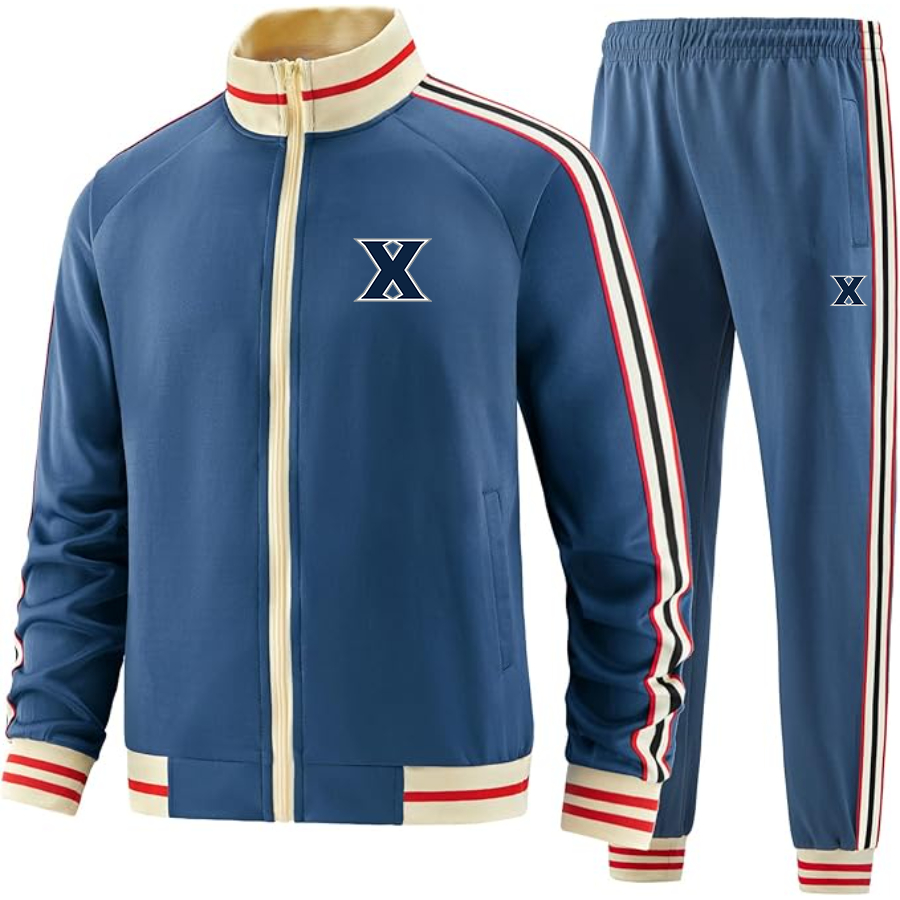 Men's Xavier Musketeers Tracksuit with Bold Striped Accents and Zippered Front